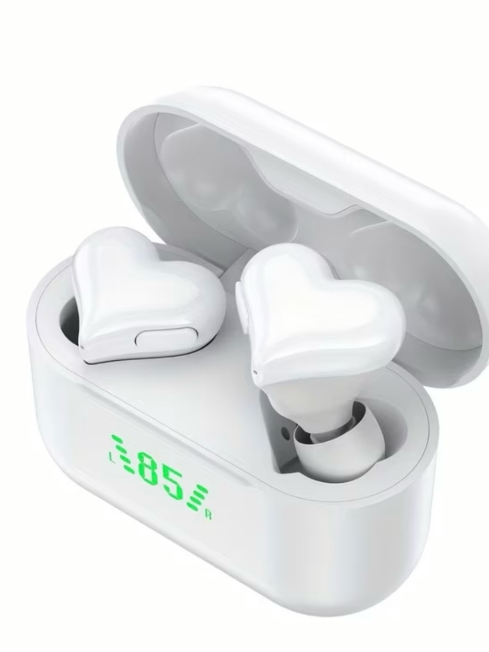 White Heart-Shaped Wireless Earbuds with Charging Case *NWT